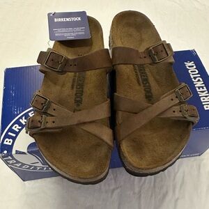 Birkenstock Franca 38 7 oiled leather tan tobacco brown sandals with box Arizona